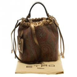 مملوكة مسبقًا Etro Gold Paisley Printed Fabric and Leather Crossbody Bucket Bag