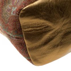 مملوكة مسبقًا Etro Gold Paisley Printed Fabric and Leather Crossbody Bucket Bag