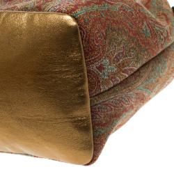 مملوكة مسبقًا Etro Gold Paisley Printed Fabric and Leather Crossbody Bucket Bag