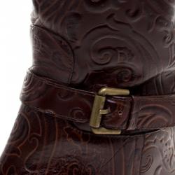 Pre Owned Etro Brown Paisley Embossed Leather Knee High Boots Size 40