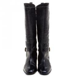 Pre Owned Etro Black Paisley Embossed Leather Knee High Boots Size 40