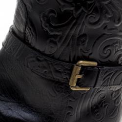 Pre Owned Etro Black Paisley Embossed Leather Knee High Boots Size 40