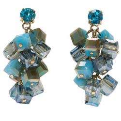 Pre Owned Etro Blue Crystal Cubes Gold Tone Dangle Earrings