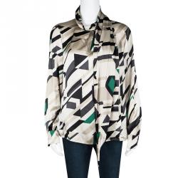 Pre Owned بلوزة إيترو حرير مطبوع متعدد الألوان ياقة ملتفة أكمام طويلة M