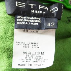 Pre Owned Etro Parrot Green Silk Hand Embellished Beadwork Midi Skirt M