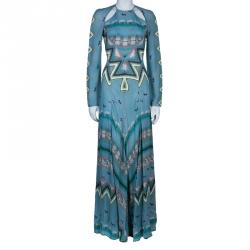 مملوكة مسبقًا Etro Blue Printed Long Sleeve Maxi Dress S