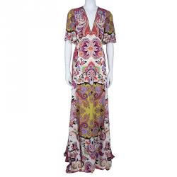 Pre Owned Etro Multicolor Printed Short Sleeve Maxi Dress L