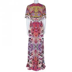 Pre Owned Etro Multicolor Printed Short Sleeve Maxi Dress L