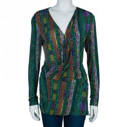 مملوكة مسبقًا توب إيترو متعدد الألوان بأكمام طويلة L