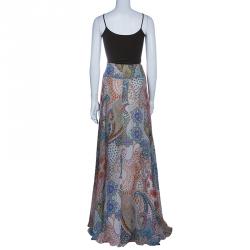 Pre Owned Etro Print Silk Maxi Skirt L