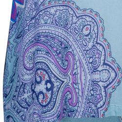 Pre Owned Etro Blue Multicolor Print Short Sleeve Sweater S
