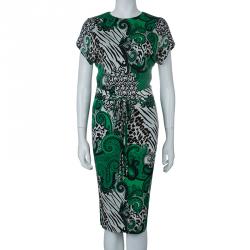 Pre Owned فستان إيترو أخضر طباعة متعددة الألوان S