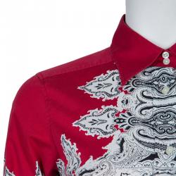 Pre Owned Etro Red Printed Long Sleeve Buttondown Cotton Shirt  S