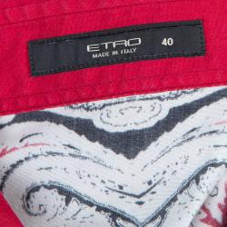 Pre Owned Etro Red Printed Long Sleeve Buttondown Cotton Shirt  S