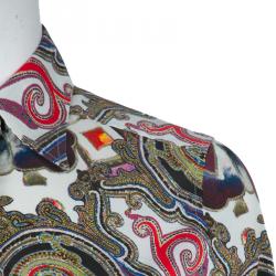 Pre Owned قميص إيترو كم طويل أزرار أمامية بيج منقوش S