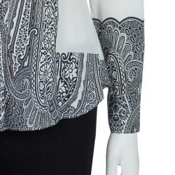 Pre Owned قميص إيترو كم طويل أزرار أمامية بيج منقوش S