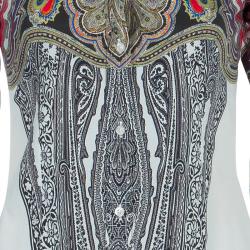 Pre Owned قميص إيترو كم طويل أزرار أمامية بيج منقوش S