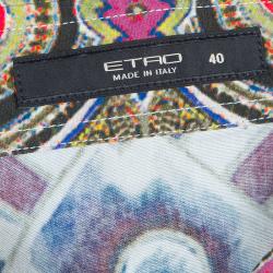 Pre Owned قميص إيترو كم طويل أزرار أمامية بيج منقوش S