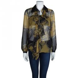 مملوكة مسبقًا بلوزة إيترو كم طويل بكرانيش حرير شفاف مكشكش منقوش متعدد الألوان M