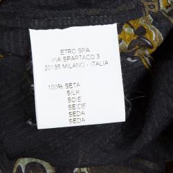 مملوكة مسبقًا بلوزة إيترو كم طويل بكرانيش حرير شفاف مكشكش منقوش متعدد الألوان M