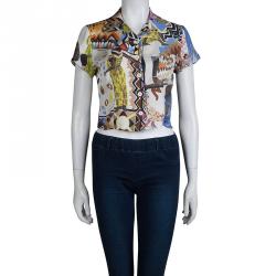  Etro Multicolor Printed Silk Button Down Crop Top M