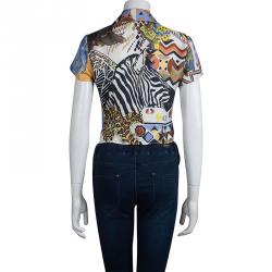  Etro Multicolor Printed Silk Button Down Crop Top M