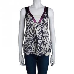 مملوكة مسبقًا Etro Monochrome Print Silk Cross Strap Top M