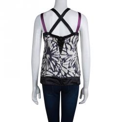 مملوكة مسبقًا Etro Monochrome Print Silk Cross Strap Top M