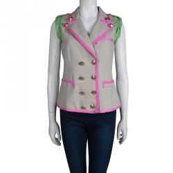 Pre Owned Etro Beige Linen Double Breasted Sleeveless Jacket M