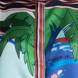 مملوكة مسبقًا قميص إيترو كم طويل وأزرار أمامية حرير منقوش متعدد الألوان L