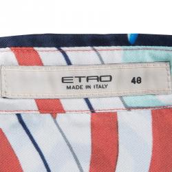 مملوكة مسبقًا قميص إيترو كم طويل وأزرار أمامية حرير منقوش متعدد الألوان L