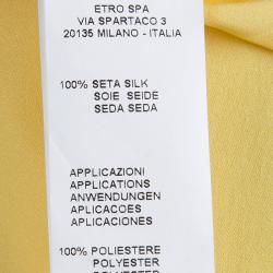 Pre Owned Etro Yellow Silk Pintucked Lace Insert Long Sleeve Blouse M