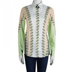 Pre Owned قميص إيترو بكم طويل وأزرار أمامية كتل لونية قطن منقوش M