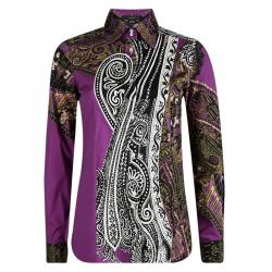Etro Purple Printed Cotton Long Sleeve Button Front Shirt S