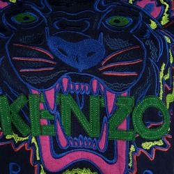 مملوكة مسبقًا Kenzo Navy Blue Embroidered Tiger Motif Cropped Sweatshirt S