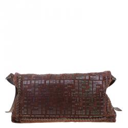 Fendi Brown Suede and Leather Large Convertible Stitched Baguette Bag