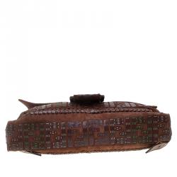 Fendi Brown Suede and Leather Large Convertible Stitched Baguette Bag
