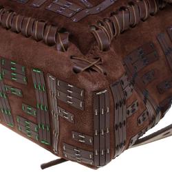 Fendi Brown Suede and Leather Large Convertible Stitched Baguette Bag