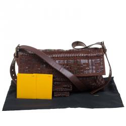 Fendi Brown Suede and Leather Large Convertible Stitched Baguette Bag