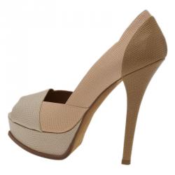 Fendi Fendista Colorblock Lizard-Embossed Leather Peep Toe Platform Pumps Size 40