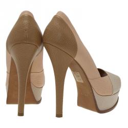 Fendi Fendista Colorblock Lizard-Embossed Leather Peep Toe Platform Pumps Size 40
