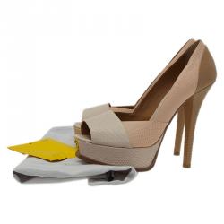 Fendi Fendista Colorblock Lizard-Embossed Leather Peep Toe Platform Pumps Size 40