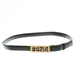 Fendi Black Glazed Leather Logo Buckle Belt 95 CM