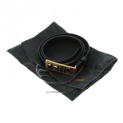 Fendi Black Glazed Leather Logo Buckle Belt 95 CM