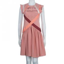 Pre Owned Fendi Pink Ruffled Silk Dress S