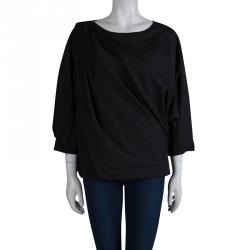 Pre Owned Fendi Black Cotton Draped Top M