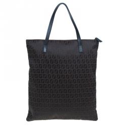 Pre Owned Fendi Chocolate Zucchino Canvas Shopper Zip Tote Bag