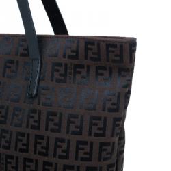 Pre Owned Fendi Chocolate Zucchino Canvas Shopper Zip Tote Bag