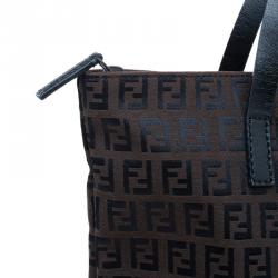 Pre Owned Fendi Chocolate Zucchino Canvas Shopper Zip Tote Bag
