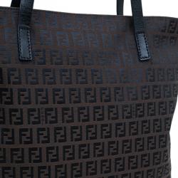 Pre Owned Fendi Chocolate Zucchino Canvas Shopper Zip Tote Bag